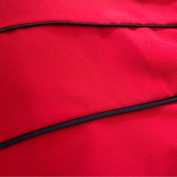 Red fitted dress with navy piping accents - Picture 5 of 6